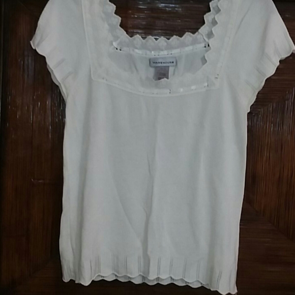 Warehouse Tops - Warehouse/ Cream, fine knit,top,brod Anglaise trim